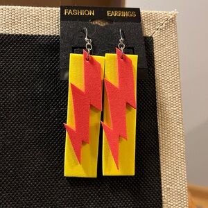 Hand Crafted Yellow and Red Lightning Bolt Earrings